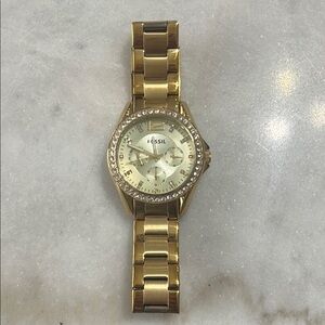Fossil Gold-Tone Watch with Crystal Accents